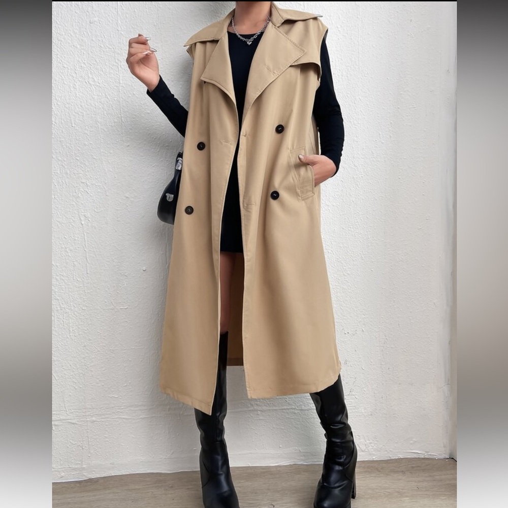 Lapel Collar Double Breasted Long Blazer Vest